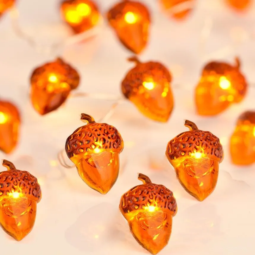 Guirnalda de luces LED de bellota, luces de hadas de alambre de cobre, alimentadas por batería, para acción de gracias, Otoño, dormitorio y hogar, 20 LED
