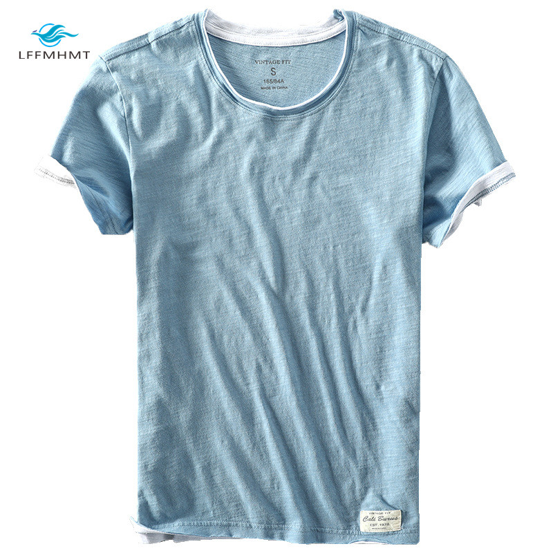 Nam Mùa Hè Thời Trang Thương Hiệu Nhật Bản Phong Cách Tre Cotton Màu Áo Thun Nữ Tay Ngắn Nam Cổ Đơn Giản Mỏng Trắng Tee Áo Phông