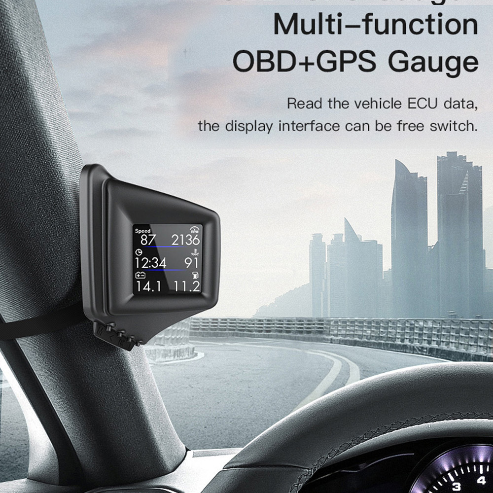 Multi Função HUD Gadget, OBD2 + GPS, computador de bordo, A-pilar Trim instalar, RPM Turbo Pressão do óleo, Temp água, velocímetro GPS, Novo