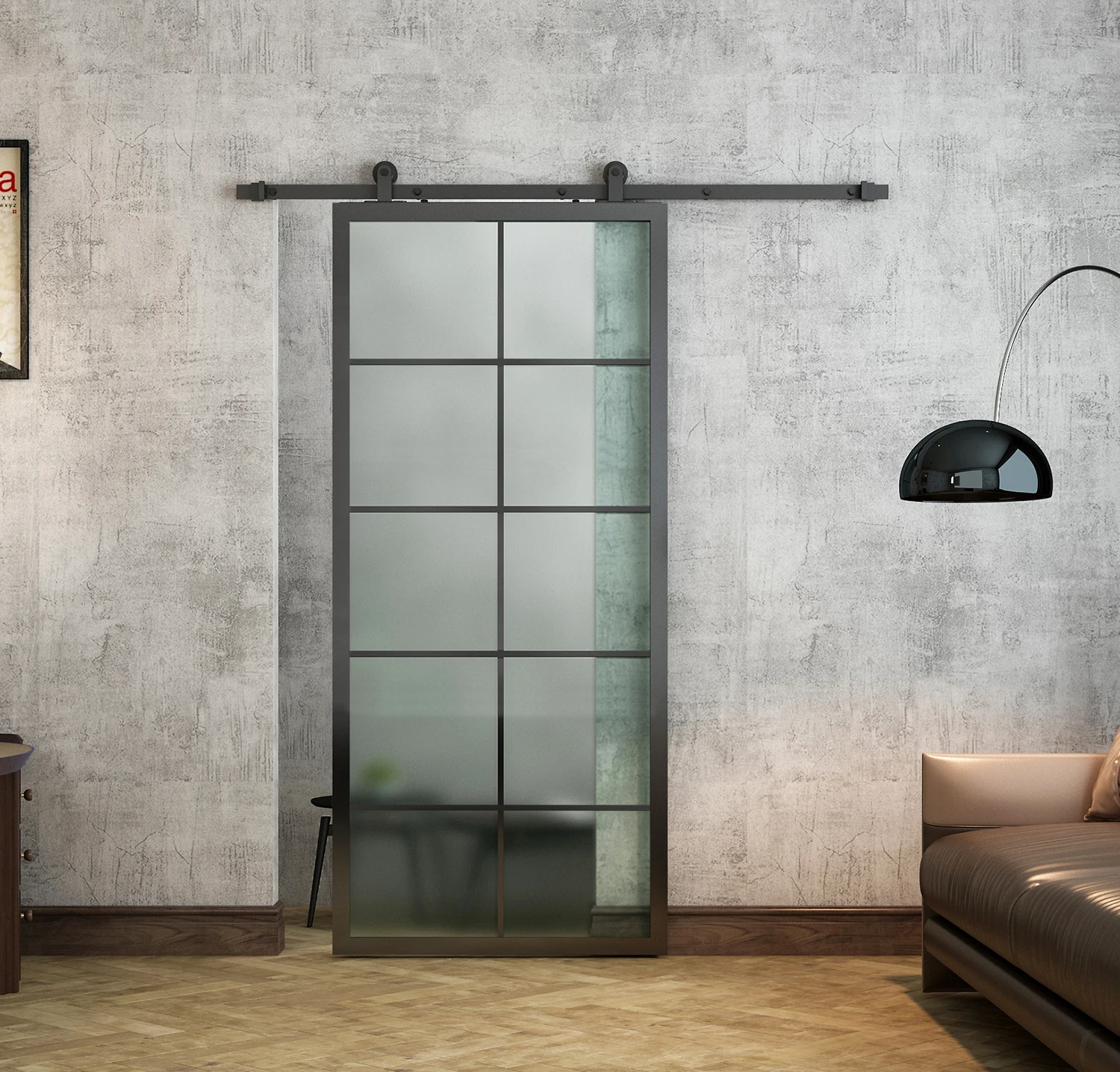 DIYHD Black Aluminum Frame Glass Sliding Barn Door Slab Interior Clear Tempered Glass Partition Door Panel,Disassembled