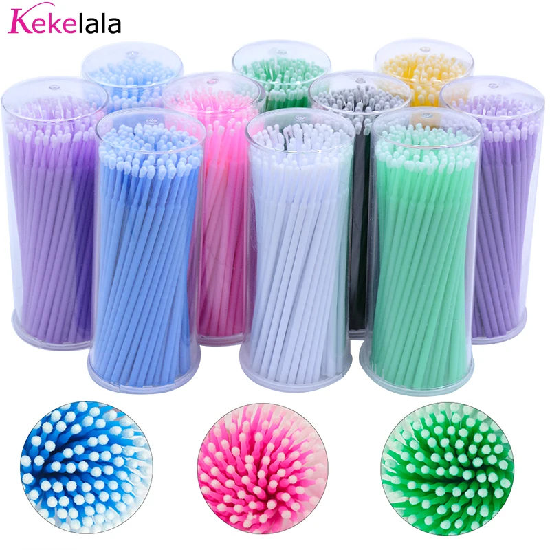 Kekelala 100 uds/botella extensión de pestañas hisopos de limpieza levantamiento de pestañas removedor de pegamento aplicadores Microblade maquillaje Micro cepillos herramienta