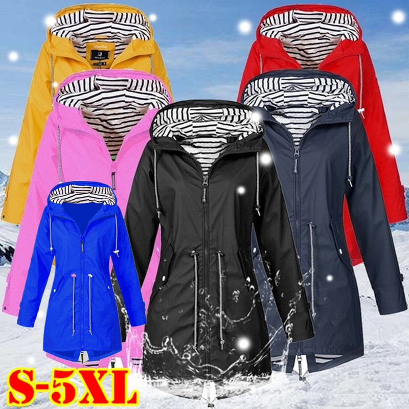 Frauen Wasserdichte Zipper Regen Jacke Einfarbig Damen Outdoor Bergsteigen Leichte Regenmäntel Plus Größe S-5XL