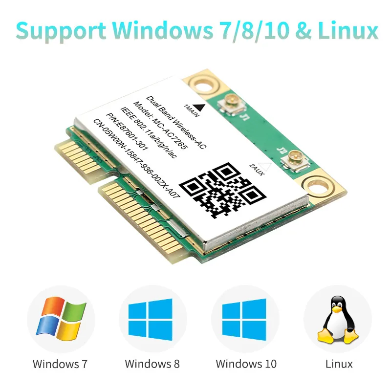 1200Mbps Bluetooth 4.2 Half Mini PCI-E Wifi Kaart MC-AC7265 Draadloze 802.11ac 2.4G 5Ghz Voor Laptop Win 7 810 11