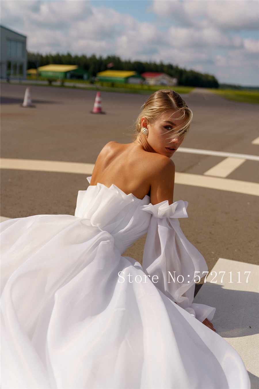 Vestidos de baile com corpete franzido sem alças 2080 vestido de casamento de organza com mangas compridas destacáveis vestidos de noiva império
