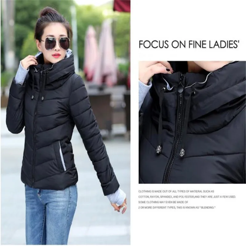 ใหม่ผู้หญิงผ้าฝ้ายเสื้อสั้น Outwear ยืนคอซิปแจ็คเก็ต Drawstring Slim Multicolor ฤดูหนาวเสื้อขนาดเล็ก WARM Handguard