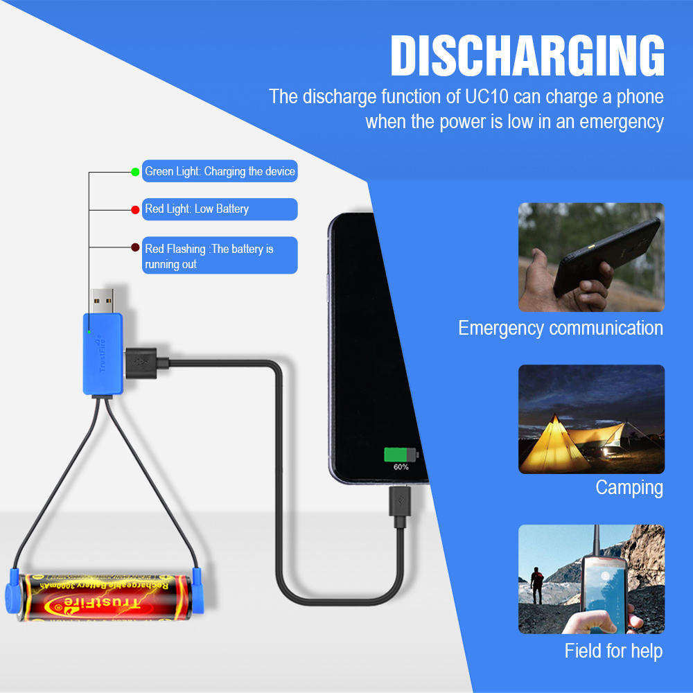 TrustFire UC10 Magnetic Battery Charger with power bank function Universal Charger for Li-ion 32650 21700 16340 26650 18650 Cell