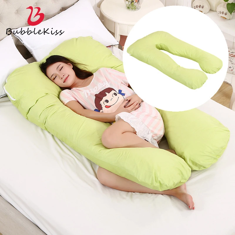 Almohadas grandes para embarazo en forma de U con forma de Bubble Kiss, almohada de apoyo para dormir de algodón para embarazadas, patrón de dibujos animados, durmientes laterales de maternidad