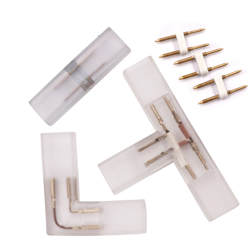 2-poliger L-T-förmiger Eckverbinder-Mittelstopfen mit Kupfernadel für 110 V 220 V LED-Streifen 5050 3014 2835 einfarbig