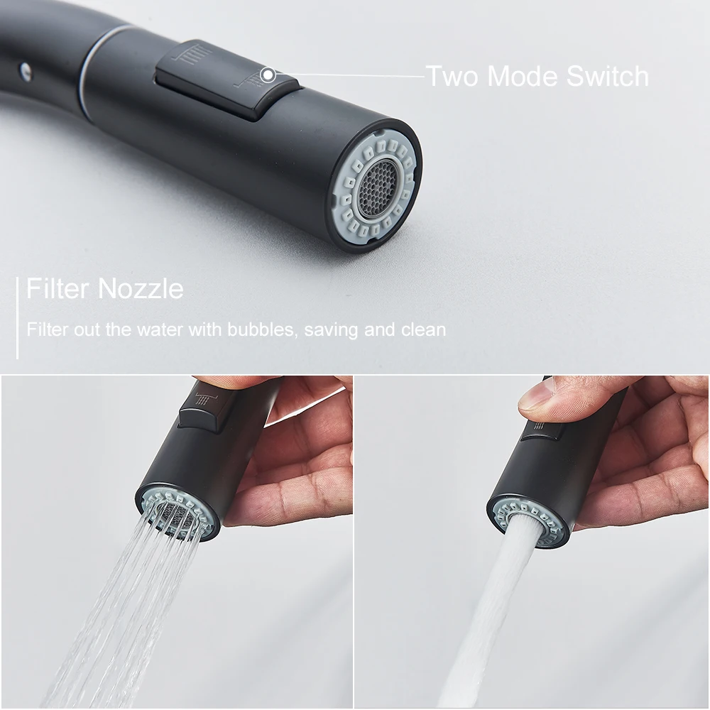 Black Kitchen Faucet Two Function Single Handle Pull Out Mixer  Hot and Cold Water Taps Deck Mounted