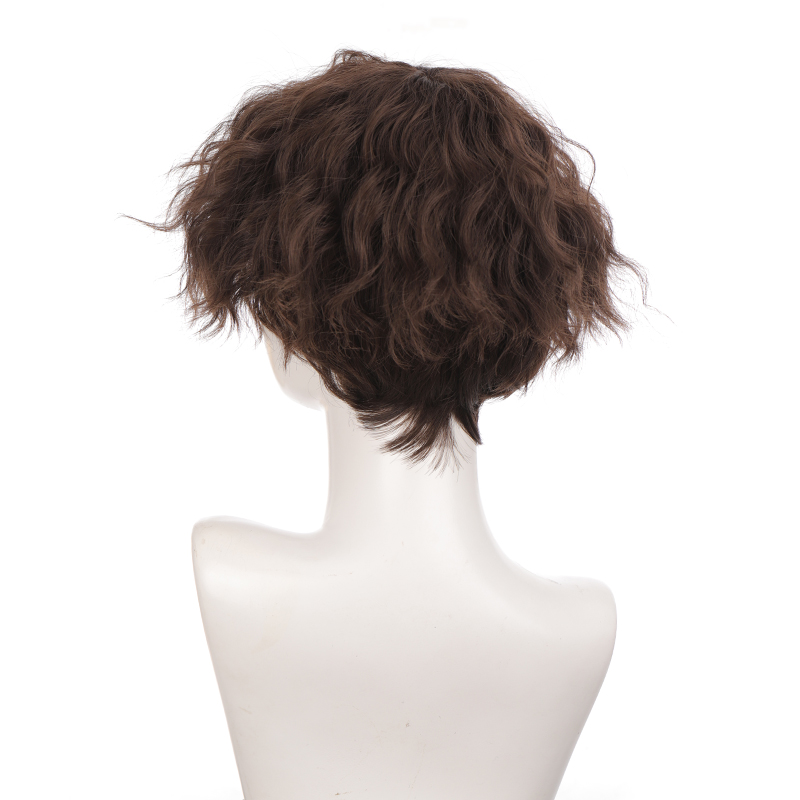 LUPU 合成ショートカーリーボーイヘアウィッグ黒茶色ナチュラル偽偽毛男性のためのハンサムクリスマスハロウィン耐熱