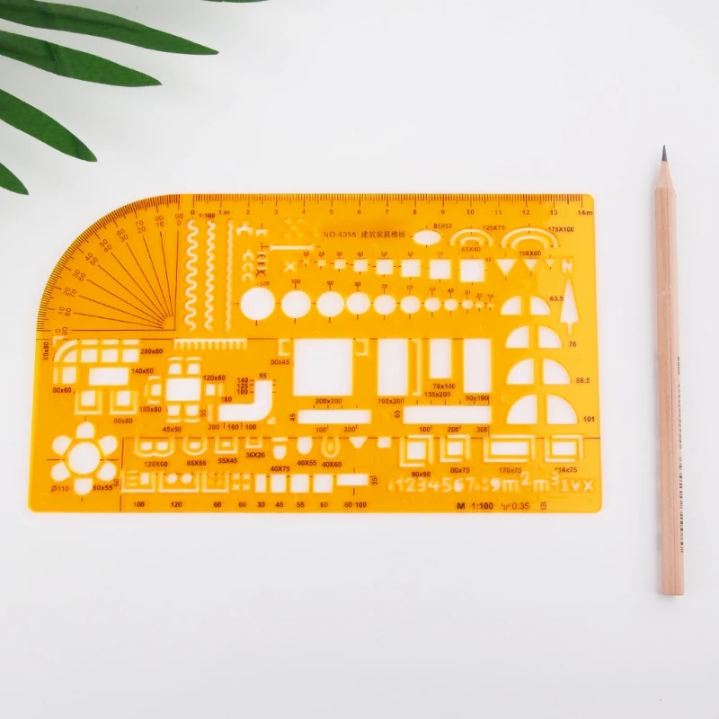 Yellow Durable K Resin Template Ruler Mapping Drawing Drafting ruler Stencil Measuring Tool Student School Stationery C26