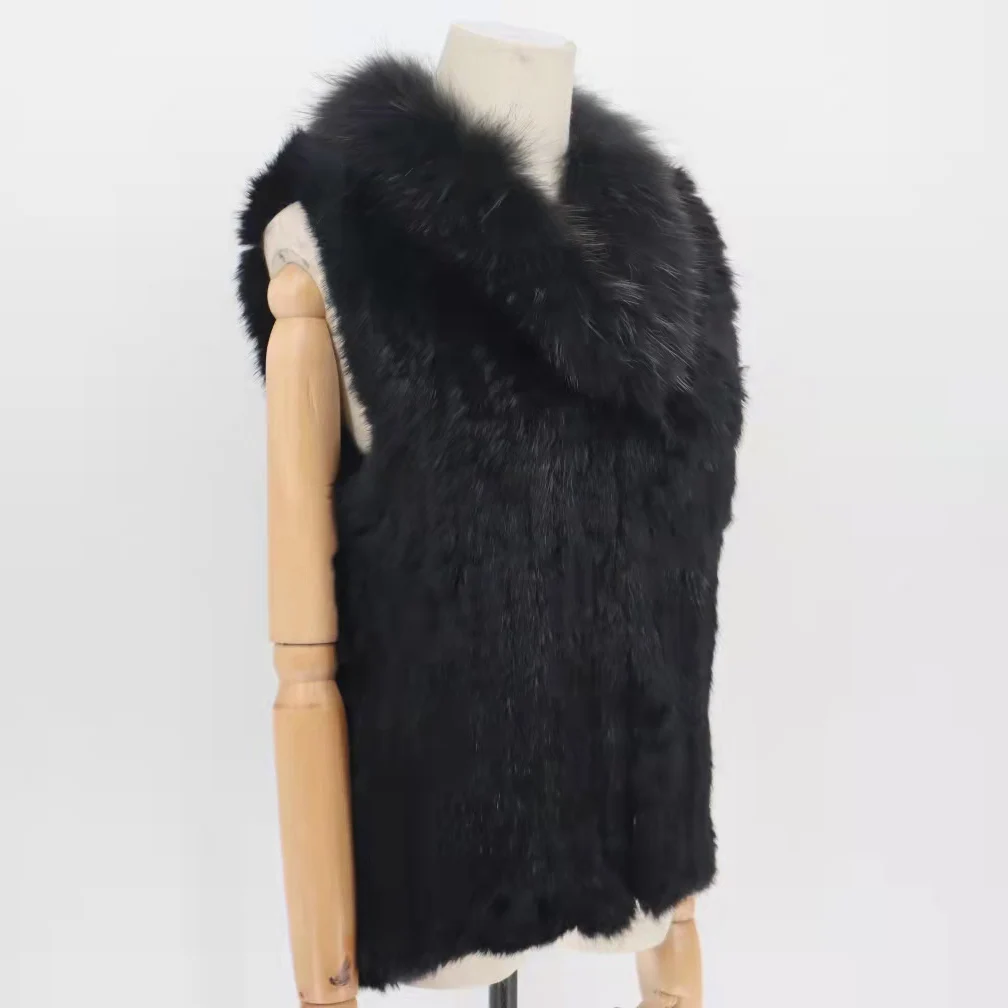 女性のためのウサギの毛皮のベスト,ノースリーブの毛皮のベスト,自然なアライグマの毛皮のジャケット,ファッショナブル,2021