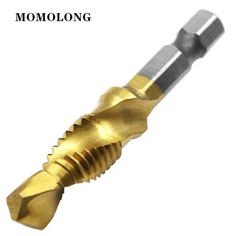 M3 M4 M5 M6 M8 M10 Tập Khoan 1/4 Chuôi Lục Giác Máy Tay Vòi Phủ Titan HSS Khoan Tập bit Ren Vít Dụng Cụ