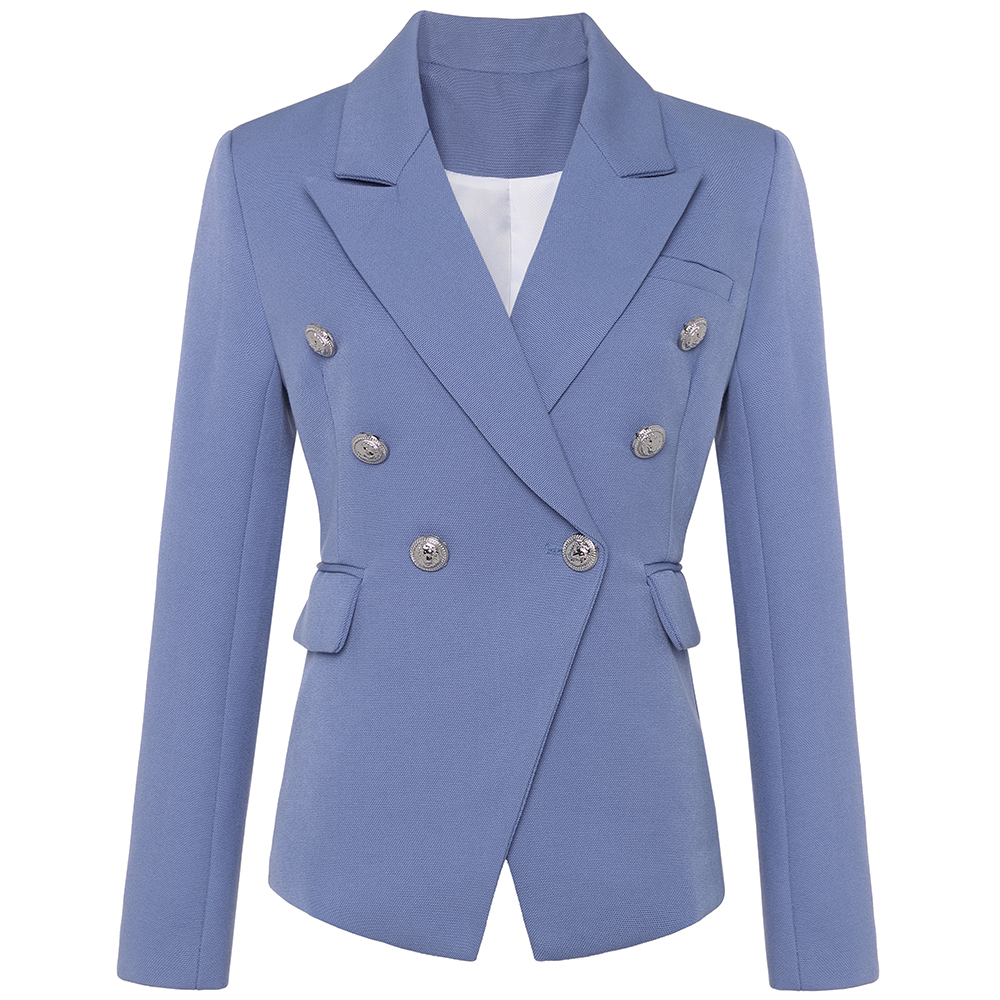 Dạo Phố Cao Cấp Thời Trang Mới 2022 Phong Cách Áo Khoác Blazer Nữ Sư Tử Bạc Nút Đôi Áo Ngoài Mặc