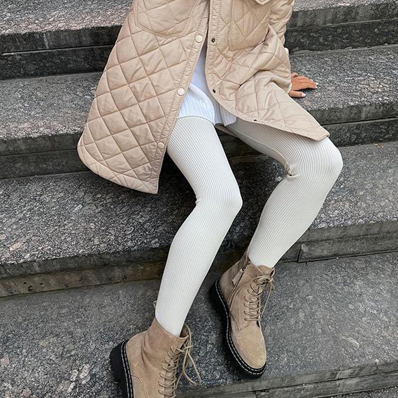 Tossy beżowe prążkowane legginsy z dzianiny damskie wysokiej talii bawełniane spodnie typu basic Fitness Casual wiosna nowe wszystkie mecze kobiece obcisłe legginsy