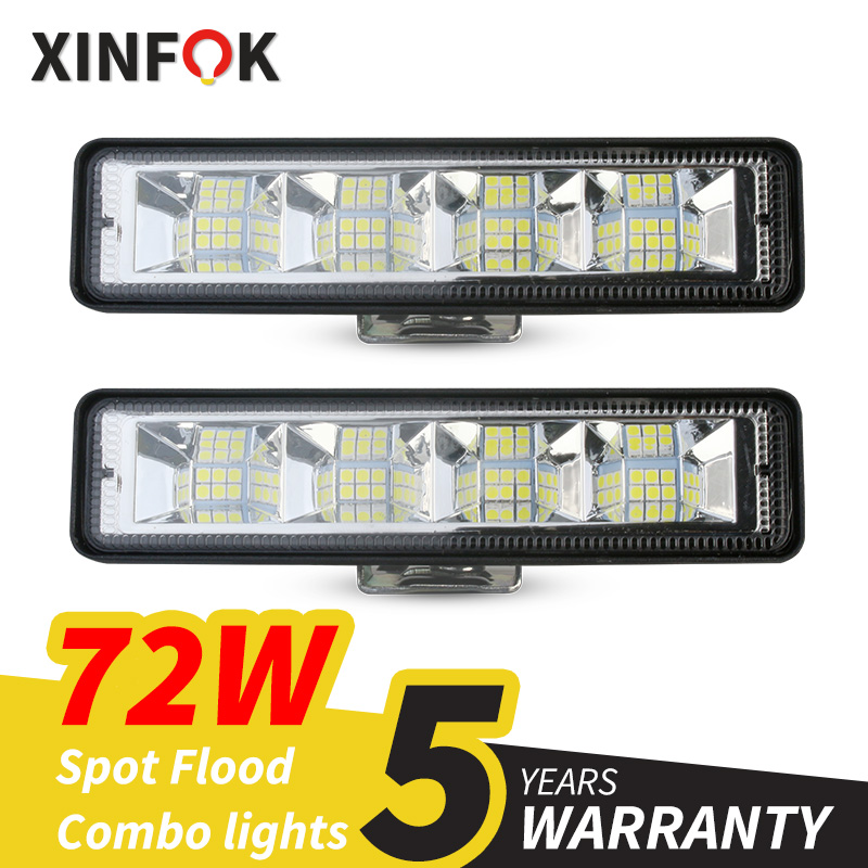 Luz LED de trabajo para coche, barra de trabajo de 72W, 4x4, 24 LED, todoterreno, SUV, ATV, Tractor, barco, camión, excavadora, haz combinado de 12V y 24V
