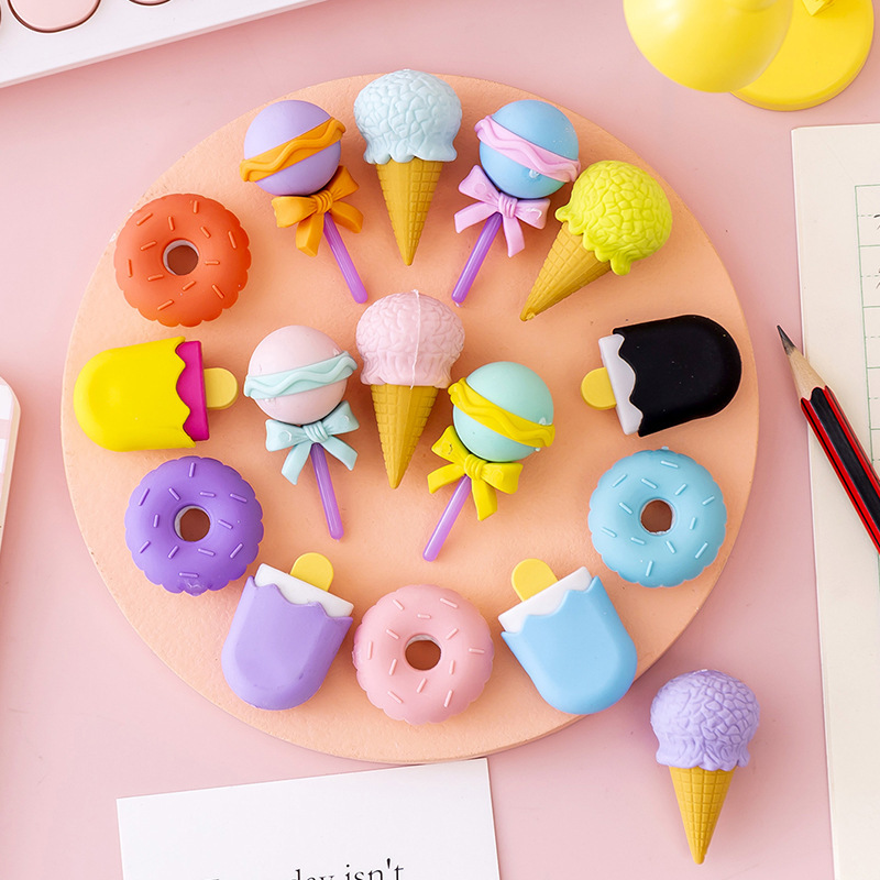 Kawaii Lollipop Sweety 아이스크림 학생 문구 학교 사무용품 어린이를위한 어린이 지우개 연필 지우개