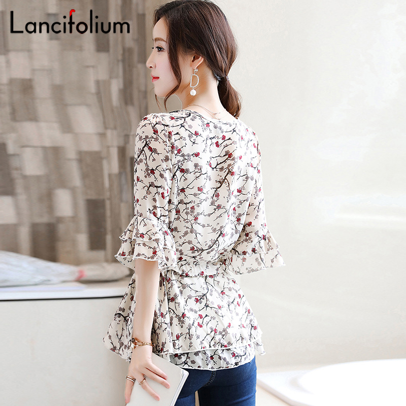 Áo Voan Cổ Yếm Nữ Mùa Hè Hàn Quốc Ren Peplum Top Nữ 2020 Thanh Lịch Plus Kích Thước Áo Sơ Mi Công Sở Nữ Camisas Mi
