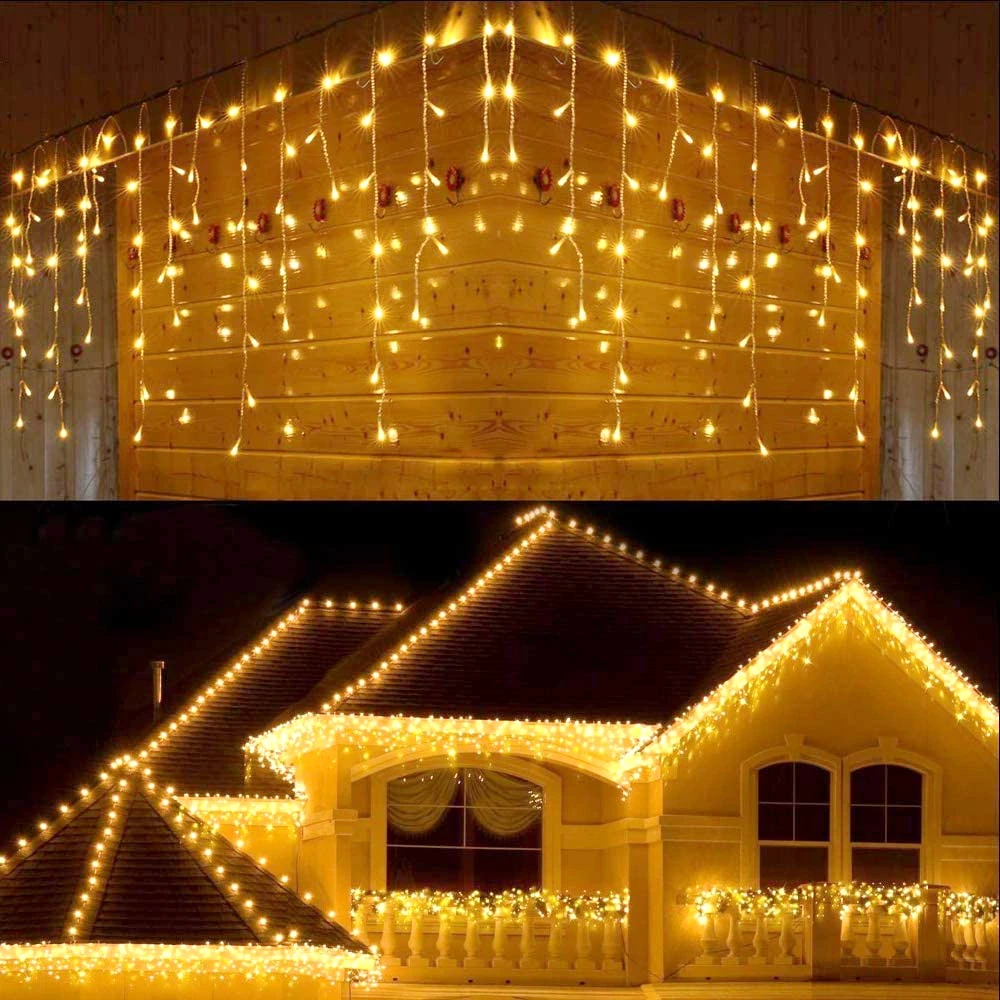 5M กันน้ำกลางแจ้งคริสต์มาส Droop 0.4-0.6M ผ้าม่าน Led Icicle String ไฟ Garden Mall ชายคาตกแต่งไฟ