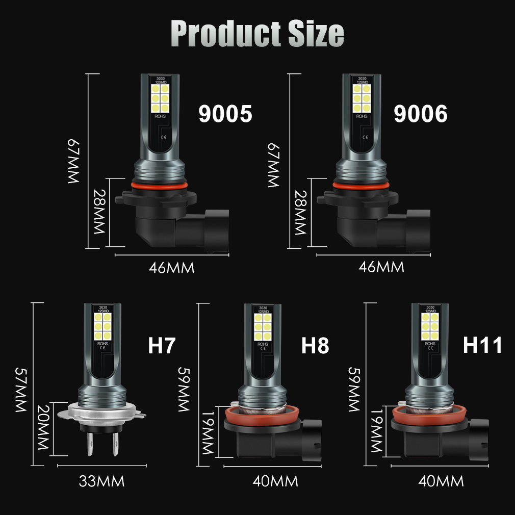 2 ชิ้น H8 H11 หลอดไฟ LED H16 JP 9005 HB3 9006 HB4 หลอดไฟ Led Super Bright รถหมอกไฟวันขับรถวิ่ง 12 โวลต์ 6000 พันสีขาว