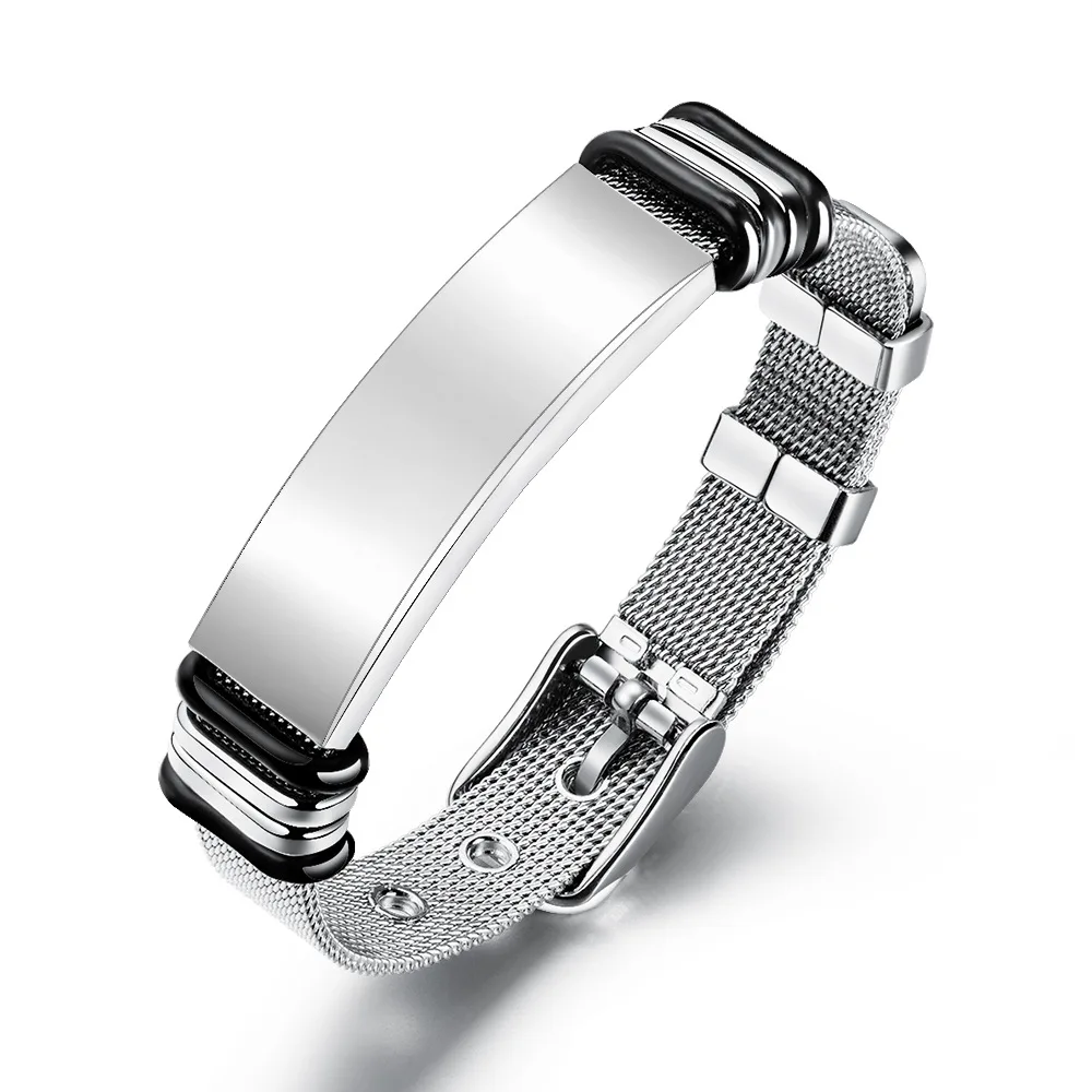 Pulseira Punk de aço inoxidável com nome personalizado gravar logotipo para homens, Trendy Net Band, Jóias Amizade