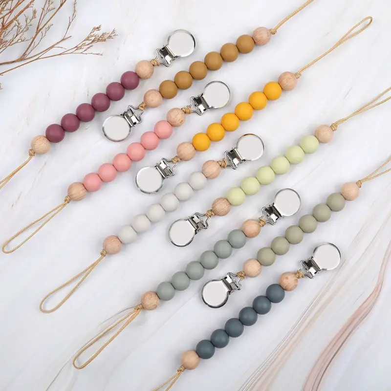 คลิป Pacifier Chain ลูกปัดซิลิโคน BPA ฟรี DIY Dummy ผู้ถือคลิปจุกนมหลอกโซ่เด็ก Teething ของเล่น Chew ของขวัญ