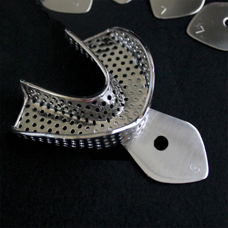 6 ชิ้น/เซ็ตทันตกรรม Impression ถาดสแตนเลสด้านบนและล่าง Autoclavable ฟันถาดผู้ถือฟัน Lab อุปกรณ์เครื่องมือทันตแพทย์