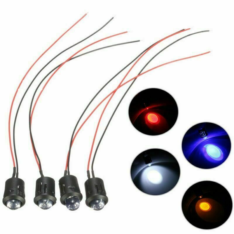 DC 9–12 V, 3 mm/5 mm, rot/grün/blau/RGB, weiß, runde, vorverdrahtete, wasserklare LED mit Kunststoffhalter, 10–100 Stück