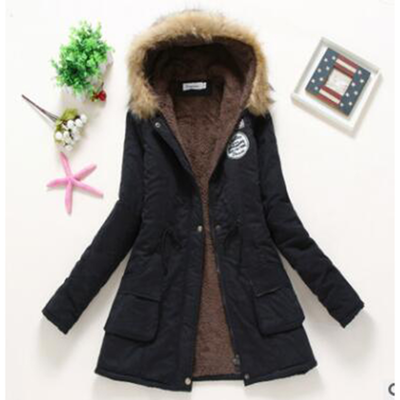 Wintermantel für Damen, schlank, XXXL-Größe, Oberbekleidung, mittellanger, mit Baumwolle gefütterter Mantel, dick, warm, mit Kapuze, Parka, Damen-Freizeitjacke