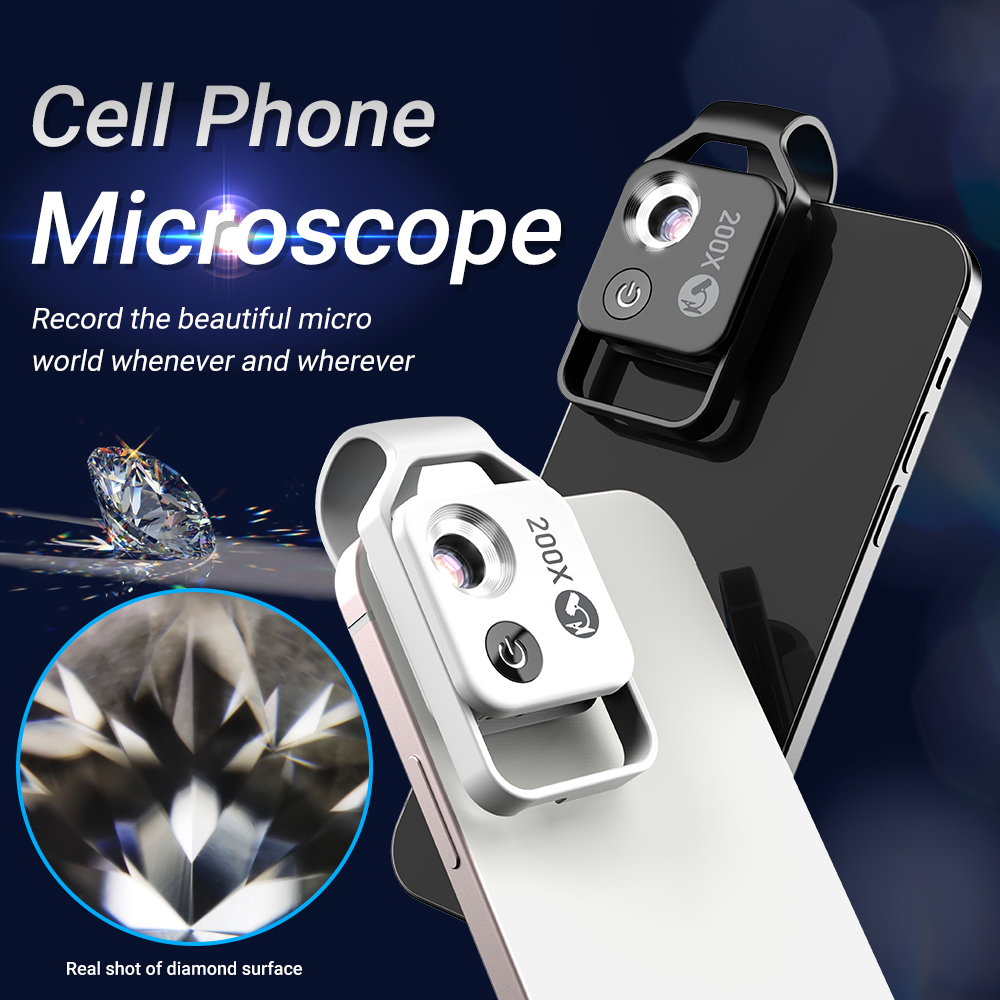 Apexel digital 200x mikroskop objektiv mit cpl mobile led führungs licht lampe mikro tasche super makro objektiv für iphone samsung handys