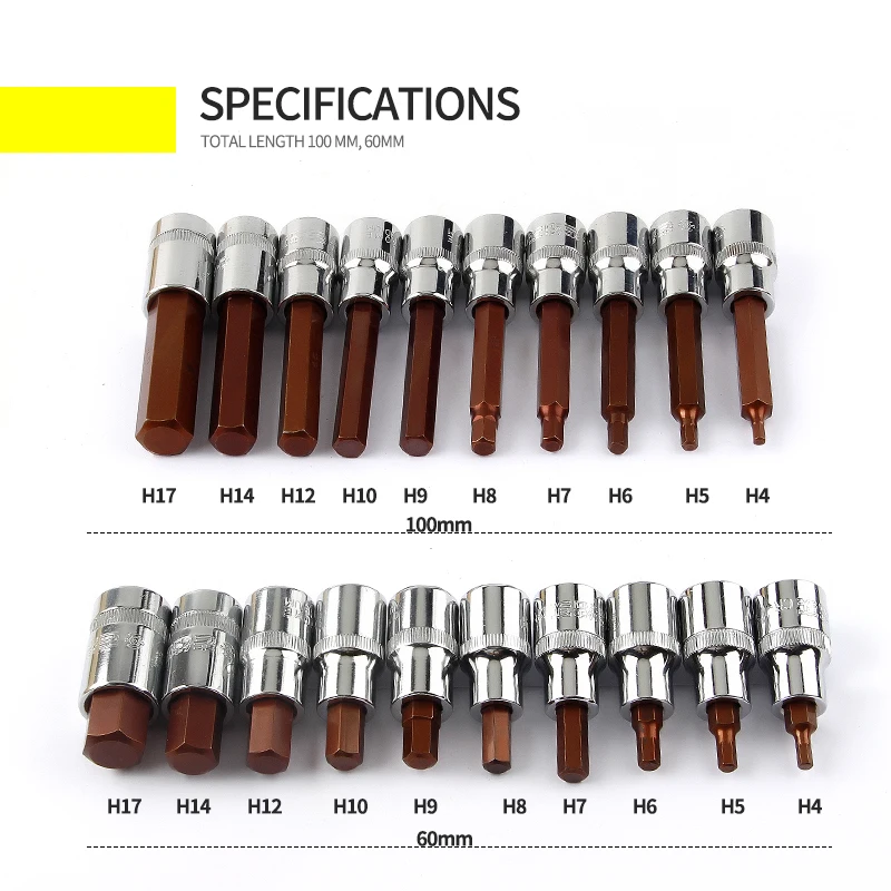 1/2 Lục Giác Ổ Cắm Bit 1 Cái S2 Hexgon Bit Adapter Allen Chìa Khóa Mô Men Xoắn Cờ Lê Bánh Răng Ổ Cắm Cờ Lê H4/h5/H6/H7/H8/H10/H12/H14/H17