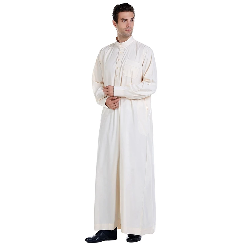Nam Qatar Hồi Giáo Maroc Hồi Giáo Phong Cách Đen Vải Lanh Cotton Dài Tay Đứng-Cổ Áo Plus Kích Thước Ả Rập Áo Dây nam Thờ Áo Dây