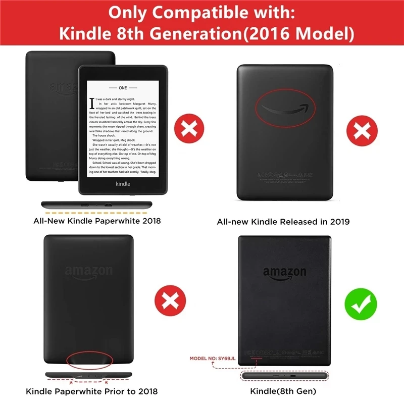 2020 Từ Sợi Vải Thông Minh Kindle Dùng Cho Kindle 8th SY69JL Thế Hệ 2016 Thông Minh Vỏ Da Flip Cover Với Tự Động Ngủ đánh Thức