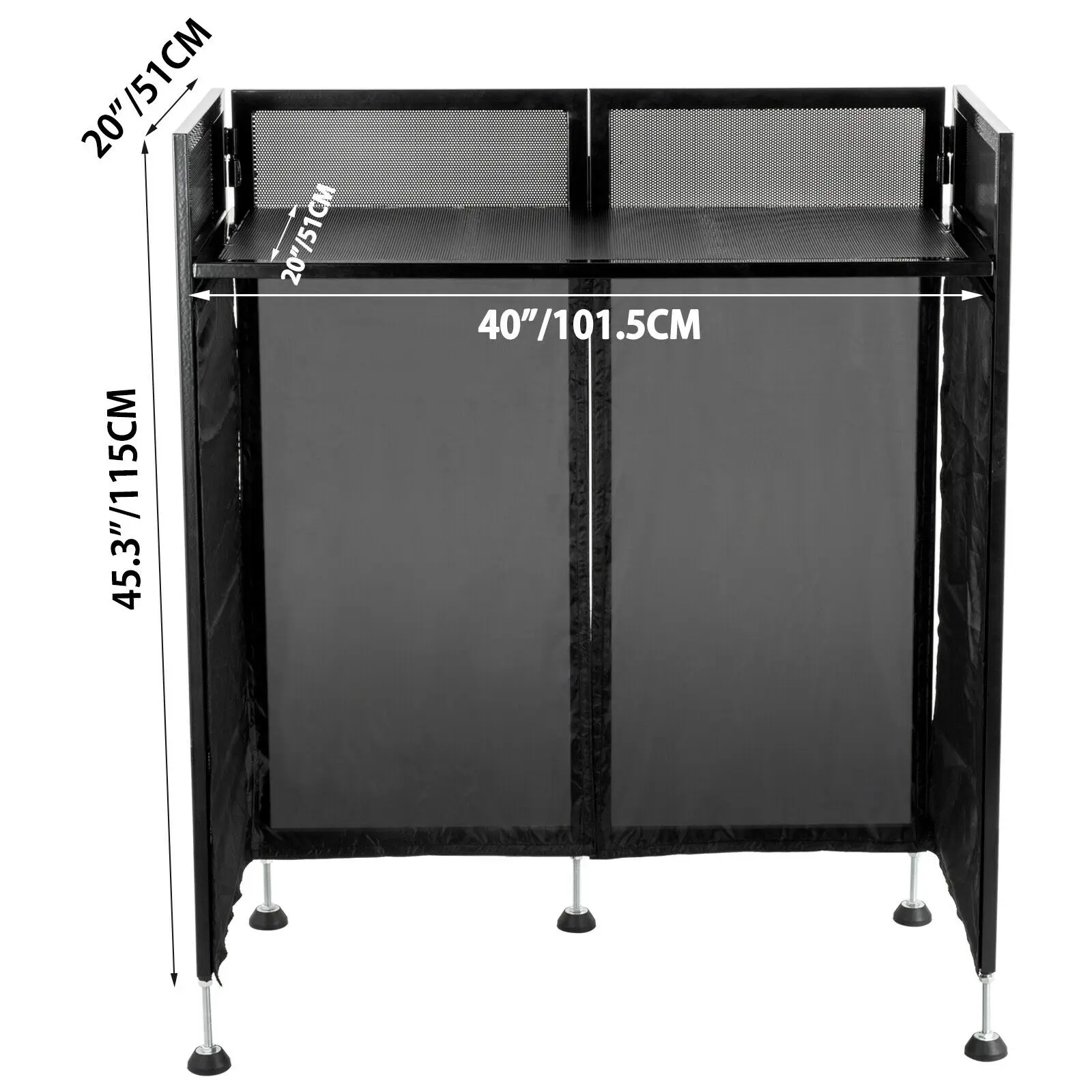 VEVOR DJ Event Facade Booth Black Scrim Metal Frame Booth 20" x 40" Flat Table Top Adjustable DJ Movable Facade Foldable Cover