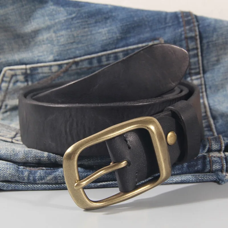 100% piel de vaca nueva moda cuero Retro hecho a mano hebilla de cobre cinturón de lujo para hombres cinturón de cuero genuino Jeans cinturón ancho para hombres