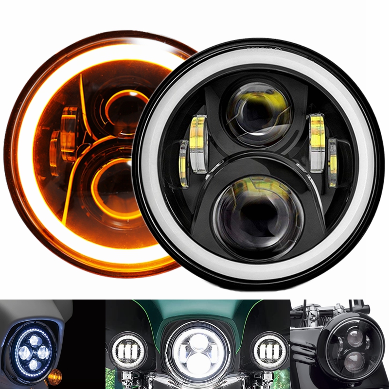 Universal Car Motorcycle 7 Inch Led Headlight DRL H4 Headlamp For Harley BMW Yamaha Honda 7.5" Headlights Bracket Retro Bucket