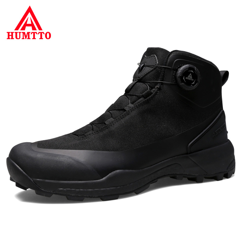 Zapatos de senderismo impermeables HUMTTO, botas de Trekking de montaña, zapatillas de deporte negras para acampar para hombres, zapatos deportivos tácticos de escalada de seguridad para hombres