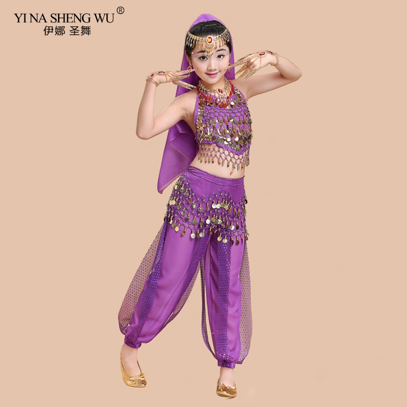 Kids Belly Dance เครื่องแต่งกายชุด Oriental Dance เครื่องแต่งกายสาวอียิปต์ Bollywood อินเดีย Belly เต้นรําเสื้อผ้าอินเดีย 6 สีชุดเต้นรํา