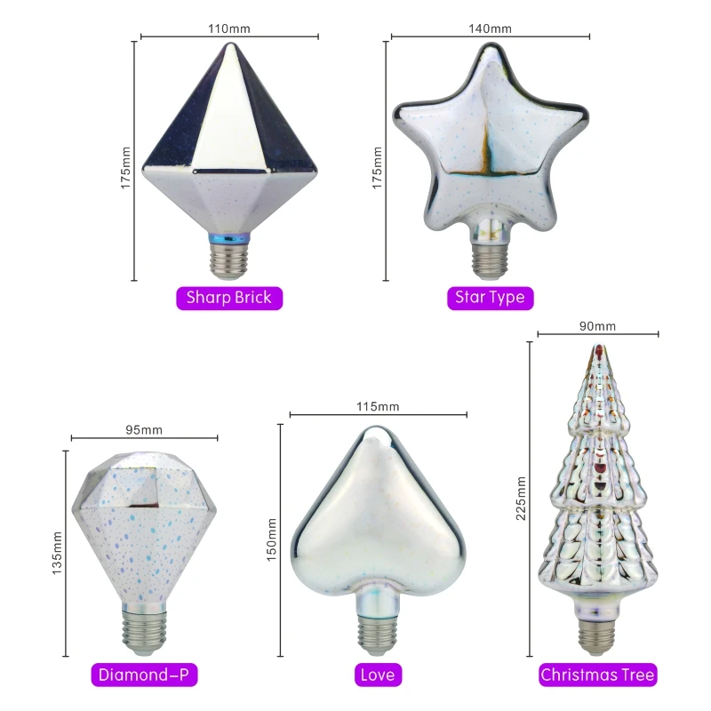 3D 장식 LED 전구 E27 6W 110V 220V 빈티지 에디슨 전구 스타 불꽃 놀이 램프 휴일 밤 빛 참신 크리스마스 트리