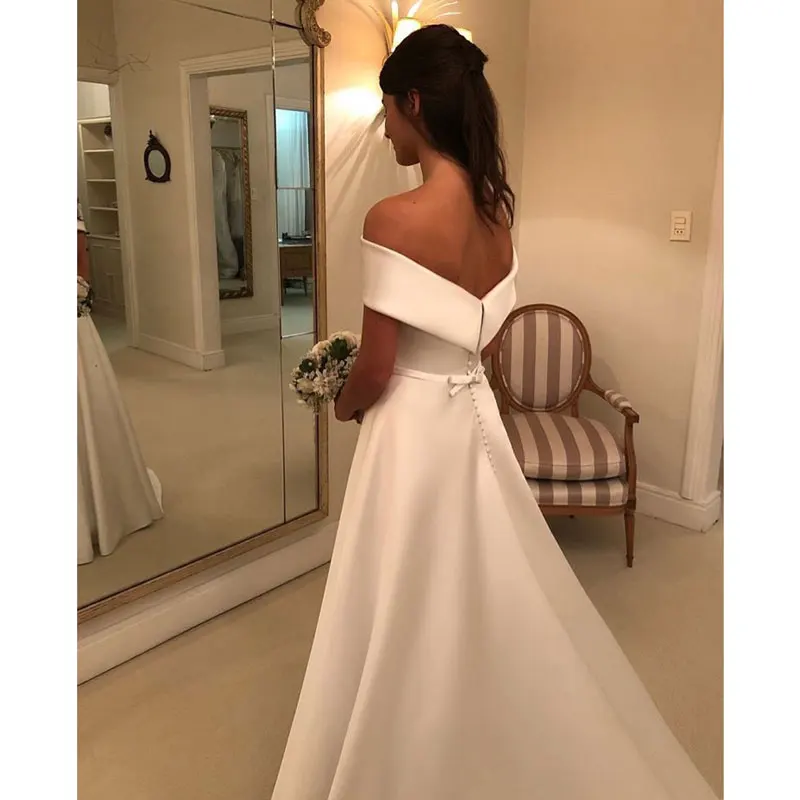 Áo Dây De Mariee Đầm Vestido Boho Áo Cưới Satin Longue Áo Cưới Áo Dây De Soiree Đơn Giản Áo Dây De Soiree Cô Dâu được Платье