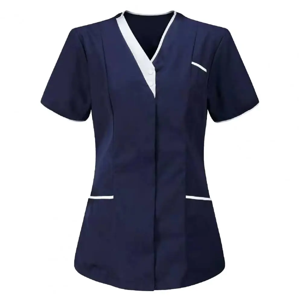 Mulheres com decote em v topos para mulheres uniforme de enfermagem verão manga curta blusa de enfermagem camiseta plus size M-3XL uniforme de enfermeira com bolso