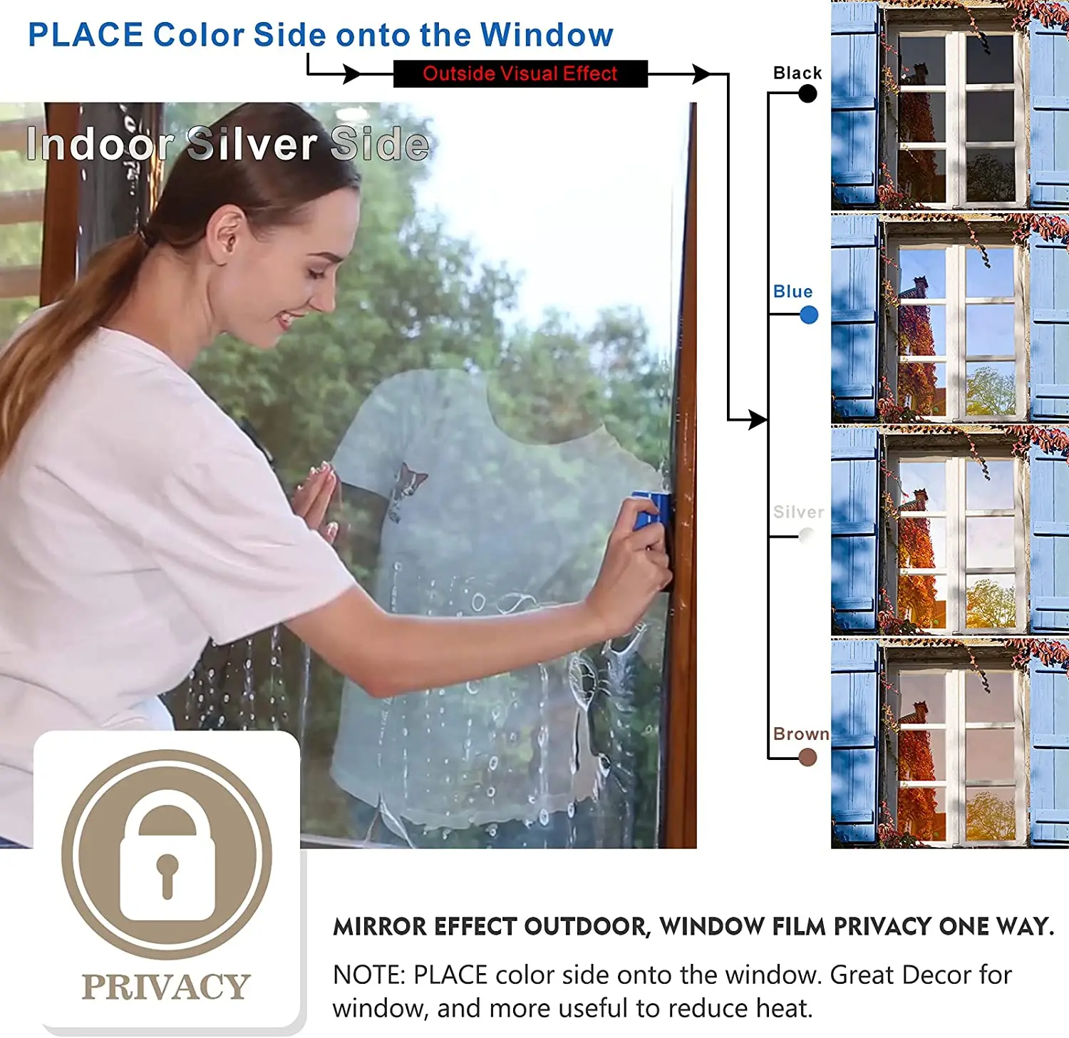 One Way กระจกหน้าต่างฟิล์มความเป็นส่วนตัวกลางวัน Anti UV Sun Blocking การควบคุมความร้อนสะท้อนแสง Window Tint สําหรับ Home Office ห้องนั่งเล่น