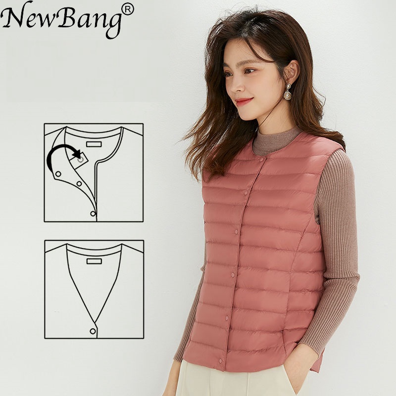 NewBang 90% Matt Vải Nữ Ấm Áp Áo Siêu Nhẹ Xuống Áo Vest Nữ 2 Cách In Di Động Ấm Không Tay Mùa Đông lớp Lót