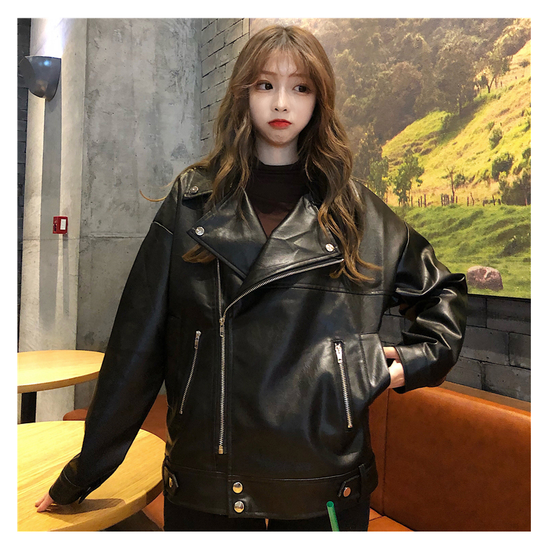 女性のフェイクレザージャケット,特大の衣服,ルーズフィット,パンクスタイル,ストリートウェア,2021