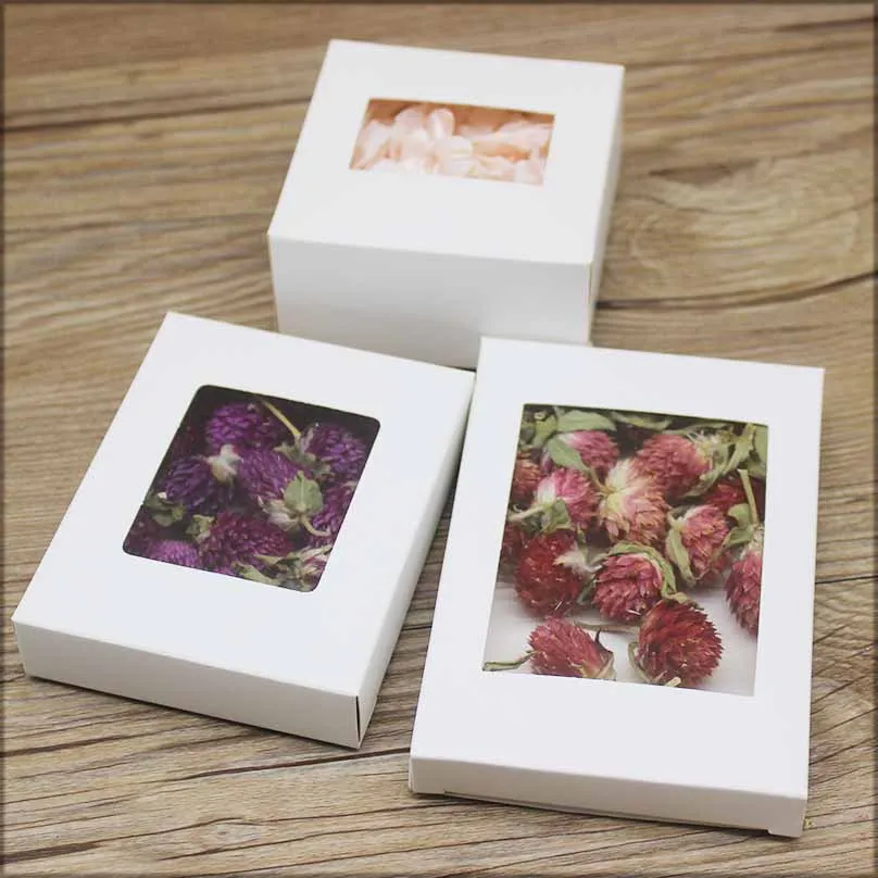 Pacote de presentes diy com janela, caixa de presentes de natal branca/kraft, embalagem de bolo para casamento, festa em casa, caixa de embalagem de muffin com 10 peças
