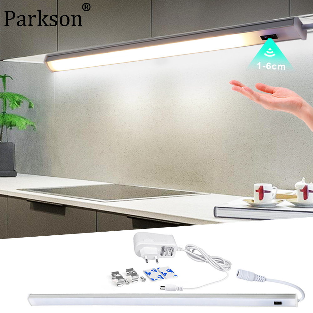 Led sob armário de cozinha luz quarto guarda-roupa sensor inteligente lâmpada noite dc 12v 30/40/50cm interruptor varredura mão lâmpada plugue da ue