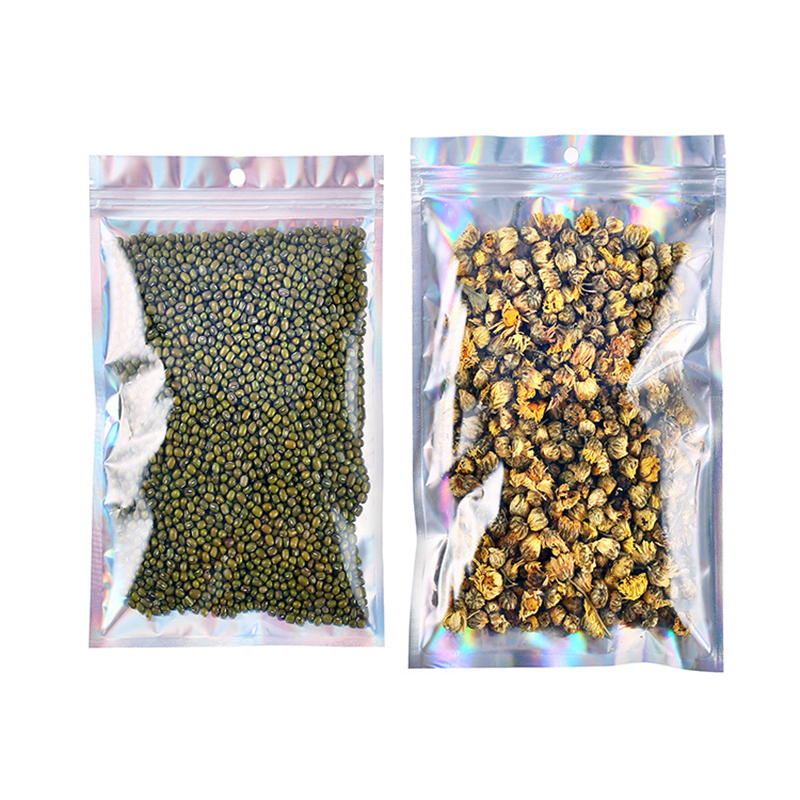 100 ชิ้นถุงฟองโปร่งแสงซิปล็อคกระเป๋า Holographic กระเป๋า Xmas บรรจุภัณฑ์ของขวัญถุงเท้าเซ็กซี่ชุดชั้นในถุงมือเครื่องสําอาง