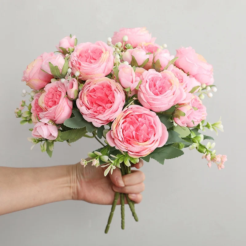 1 bundle 5 fiori peonia persiana bouquet da sposa fiore artificiale peonia decorazione di San Valentino vaso fai da te decorazione del soggiorno di casa