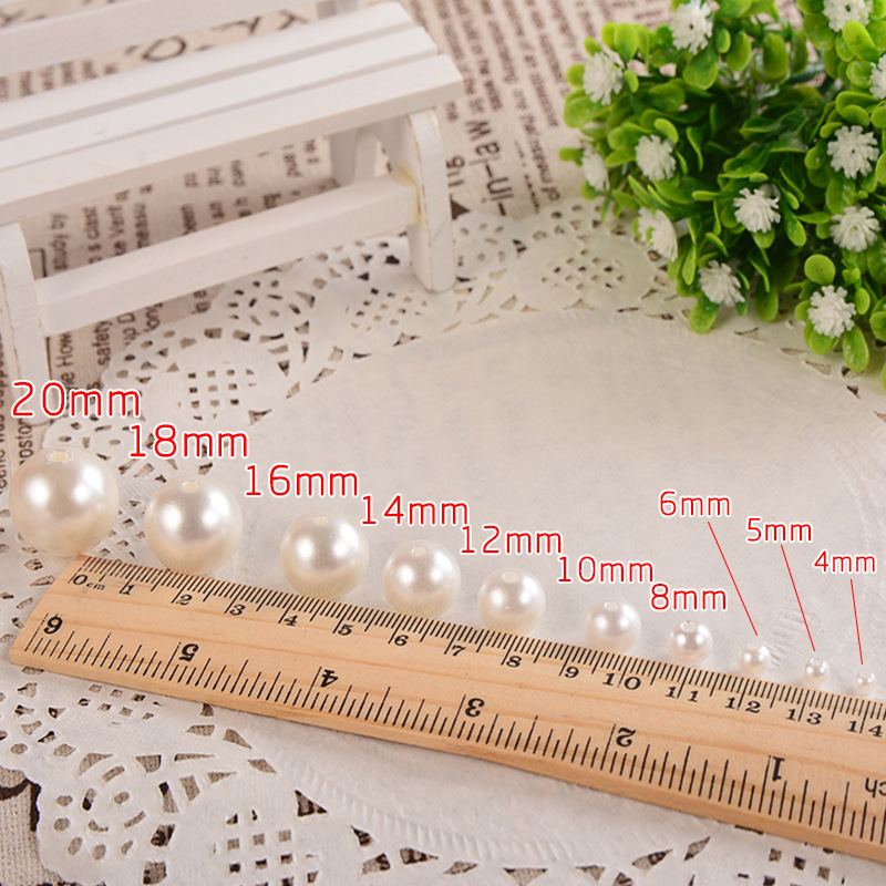 Lote de 10-1000 unidades de cuentas redondas de color Beige con agujeros rectos y perlas de imitación acrílicas para manualidades, suministros de fabricación de joyas, 3-20mm