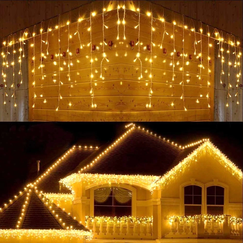 5M Giáng Sinh Garland LED Màn Icicle Dây Đèn Rủ Xuống 0.4-0.6M Vườn Phố Trung Tâm Mái Hiên Ngoài Trời Trang Trí cổ Tích Ánh Sáng
